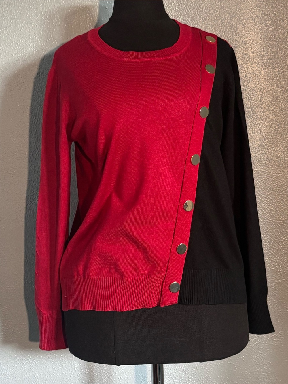 Joseph A Red and Black Long Sleeve Knit Top Womens Size S